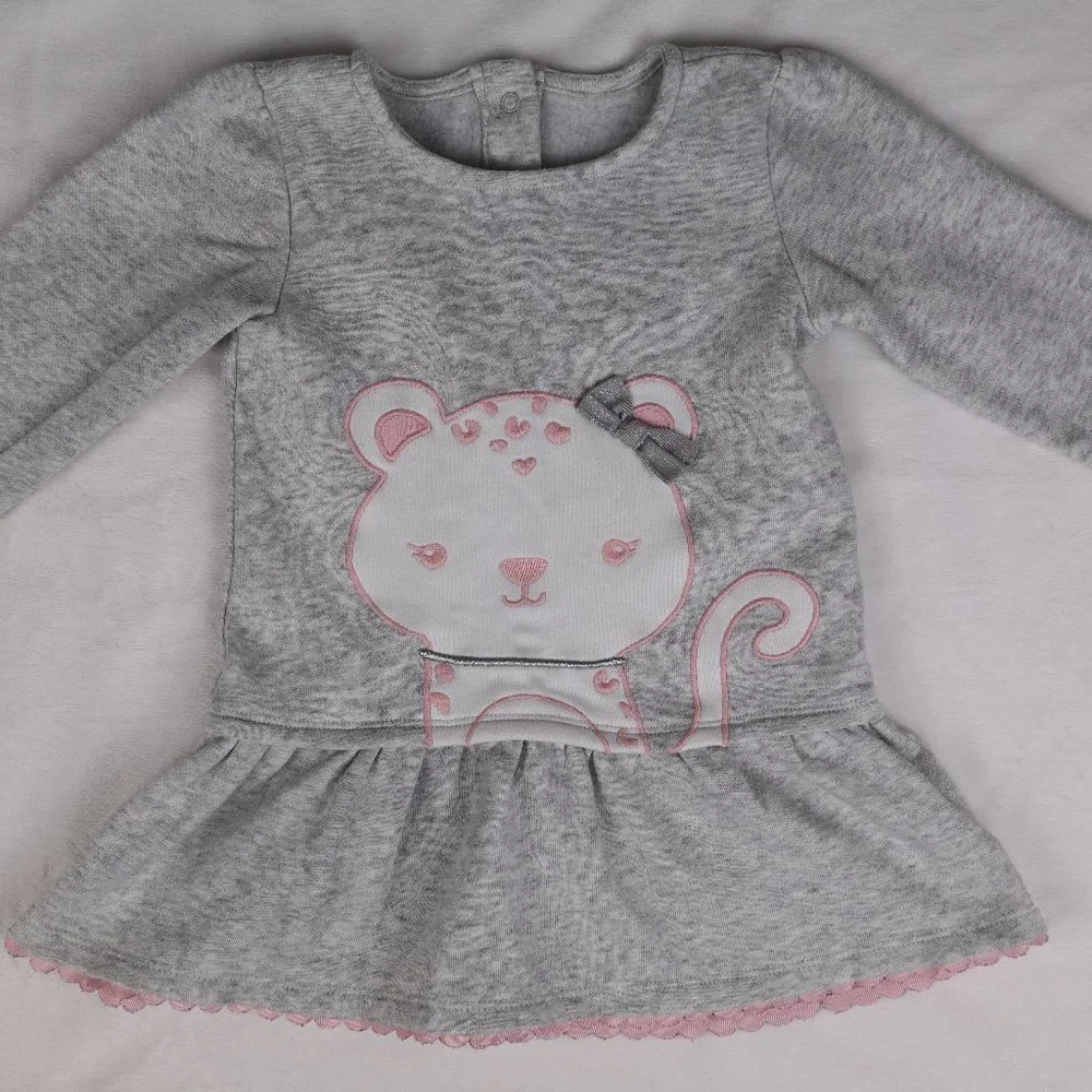 Gymboree NWOT Gray White Kitty Cat W Bow Girl Tunic Dress Top Fleece Interior 12